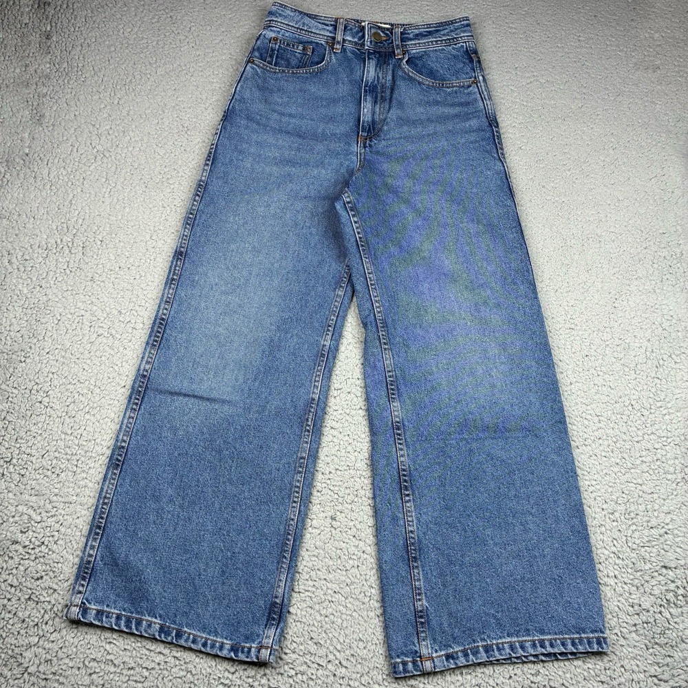 Sézane Denim Jeans Women's 34 US 2 Blue High Rise Wide Leg Cropped Cotton